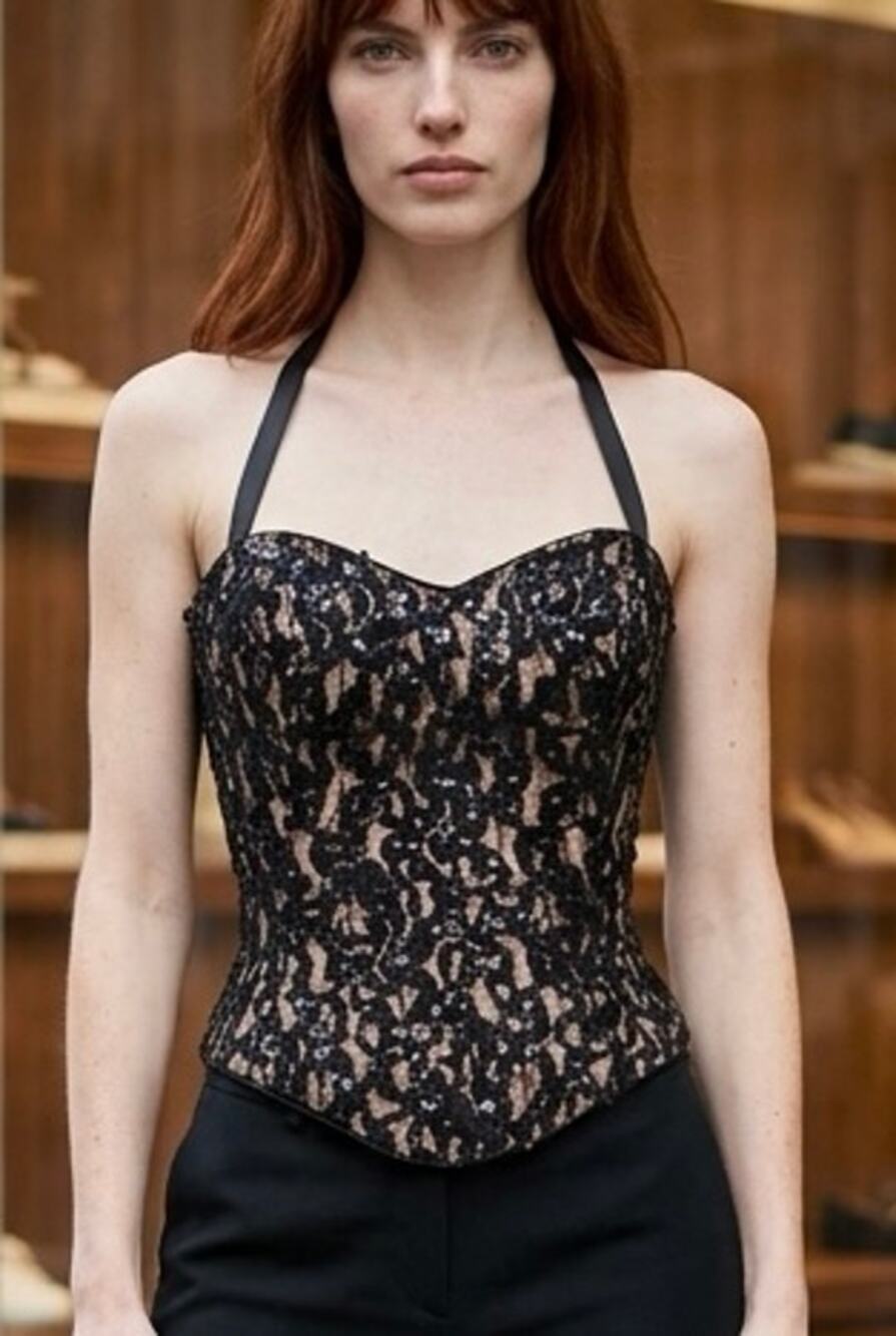 Black Sequin Lace Boned Bustier Halter Tie S Zipper Whimsigoth Romantic Goth
